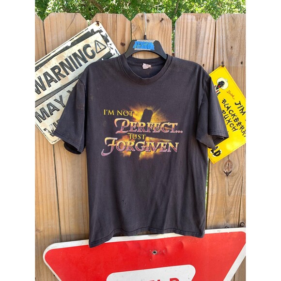 Vintage 90s I’m not perfect Just Forgiven! Religious T-shirt Size M - Picture 1 of 10